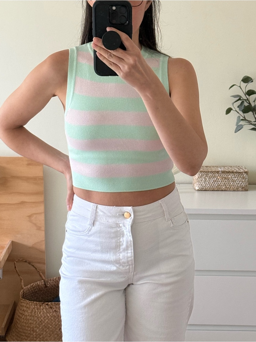 Striped Mint & Pink Knit Crop Top